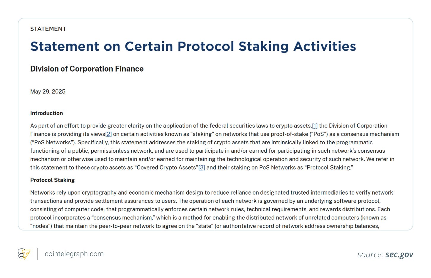 SEC declaration of certain protocol taking activities SEC declaration of certain protocol taking activities
